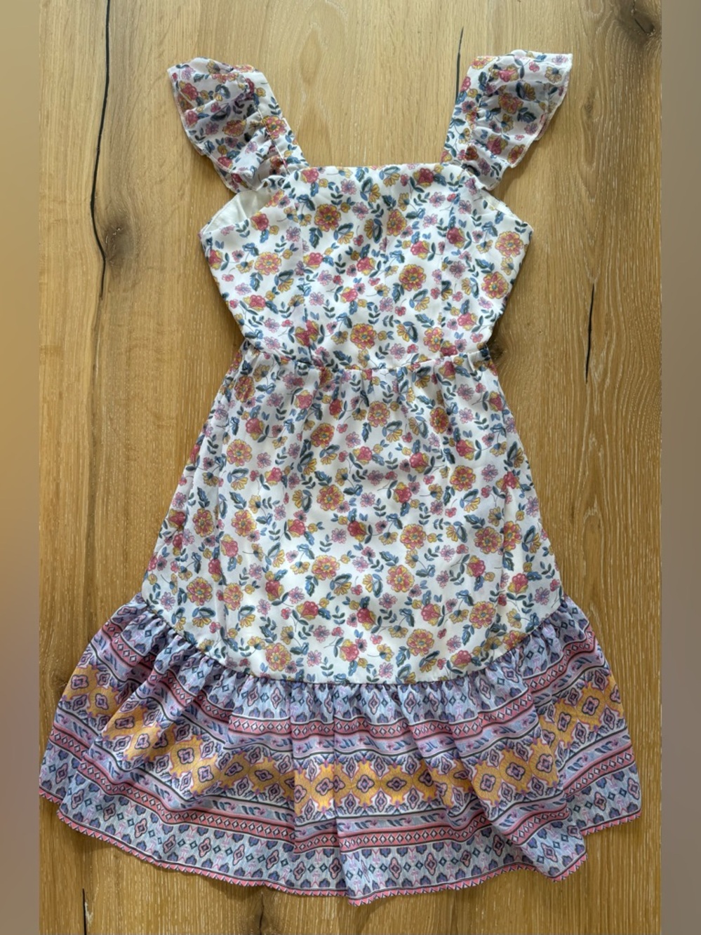 Zunie White Floral Ruffle Sundress with Pink & Yellow Accents
